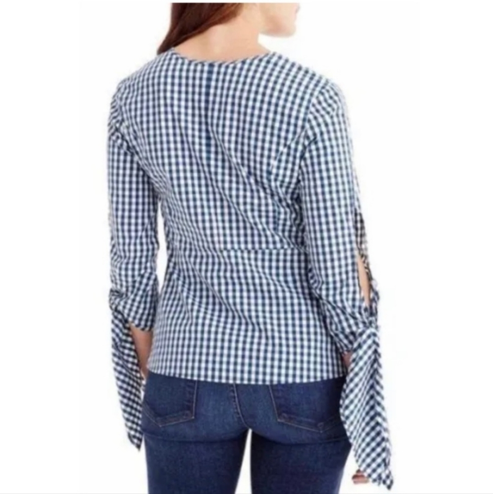 Universal Standard J. Crew Ginham Poplin Tie Sleeve Blouse - Picture 3 of 9